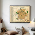 A framed map of the city of Fort Wayne, with a focus on the downtown area.