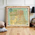 A framed vintage map of San Francisco, California, with labels for various locations and streets.
