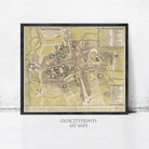 The image is a framed vintage map of a city, likely from the 16th century, with detailed cartography and labels.