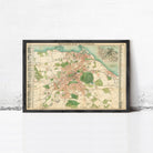 The image is a framed vintage map of Edinburgh, Scotland, depicting the city's layout and surrounding areas.