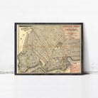 The image is a framed vintage map of Brooklyn, New York, depicting the city's streets and neighborhoods.