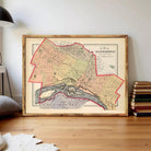 The image is a framed vintage map of St. Louis, Missouri, depicting the city's streets and surrounding areas.