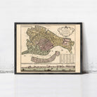 The image is a framed vintage map of Venice, Italy, depicting the city's layout and surrounding areas.