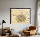 The image is a framed vintage map of Uppsala, Sweden, depicting the city's layout and surrounding areas.