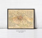 The image is a framed vintage map of Berlin, Germany, depicting the city's layout and surrounding areas.