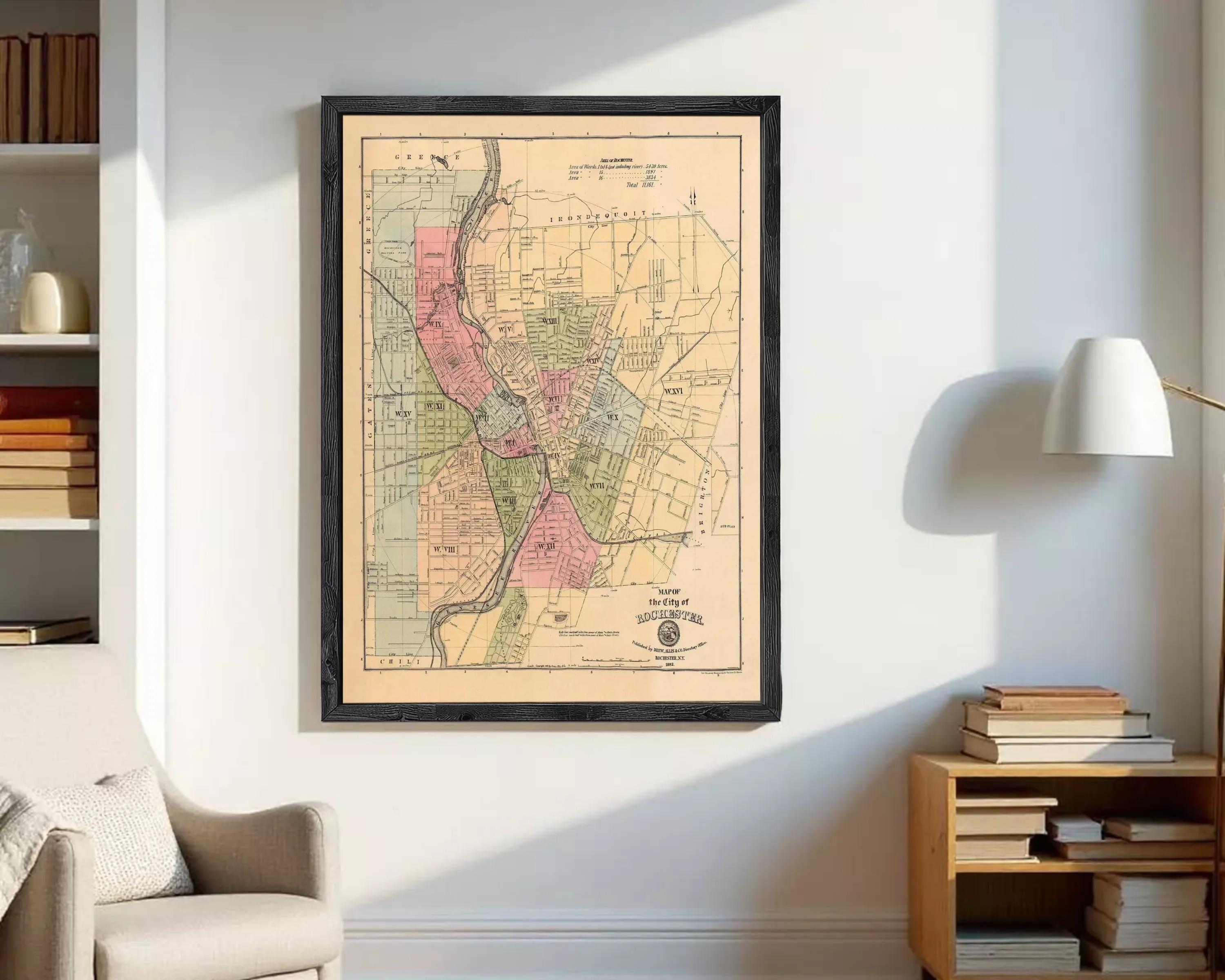 The image is a framed map of the city of Cincinnati, Ohio, depicting various neighborhoods and streets.