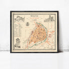 The image is a framed vintage map of the city of Poitiers, France, depicting the layout and various landmarks within the city.