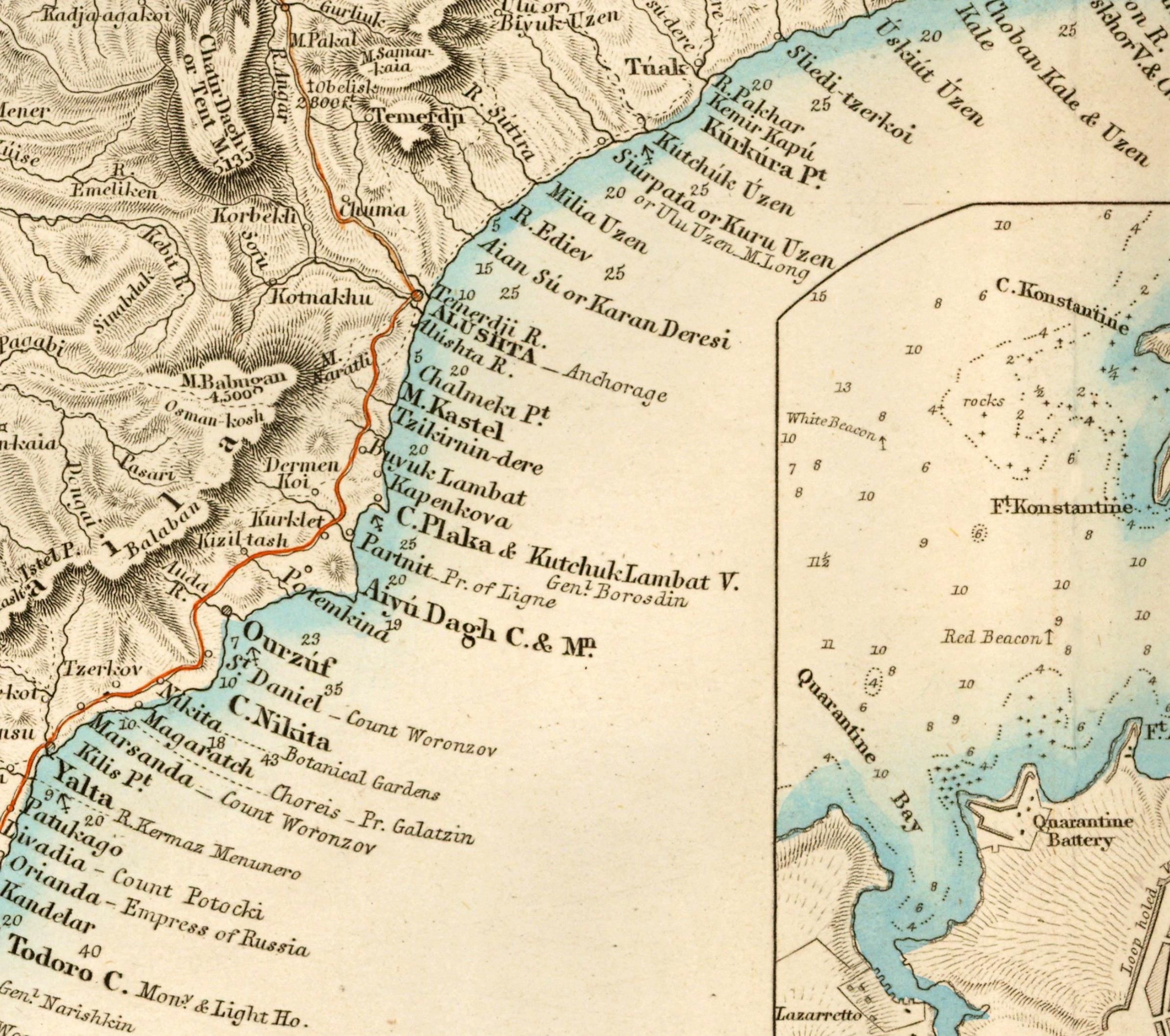 The image is a detailed historical map showing geographical features and locations, including mountains, rivers, and coastlines.