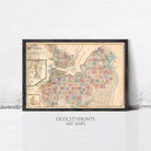 The image is a framed vintage map of a city, likely from the late 19th century, with a black border and a white background.