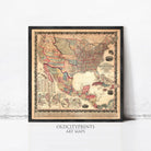 The image is a framed antique map of the United States and Mexico, depicting the geographical layout and boundaries of the two countries.
