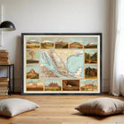 The image is a framed collage of various landscape and geological scenes, including mountains, valleys, and other natural features.