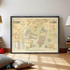 The image is a framed historical map of a region, likely depicting a city or town.