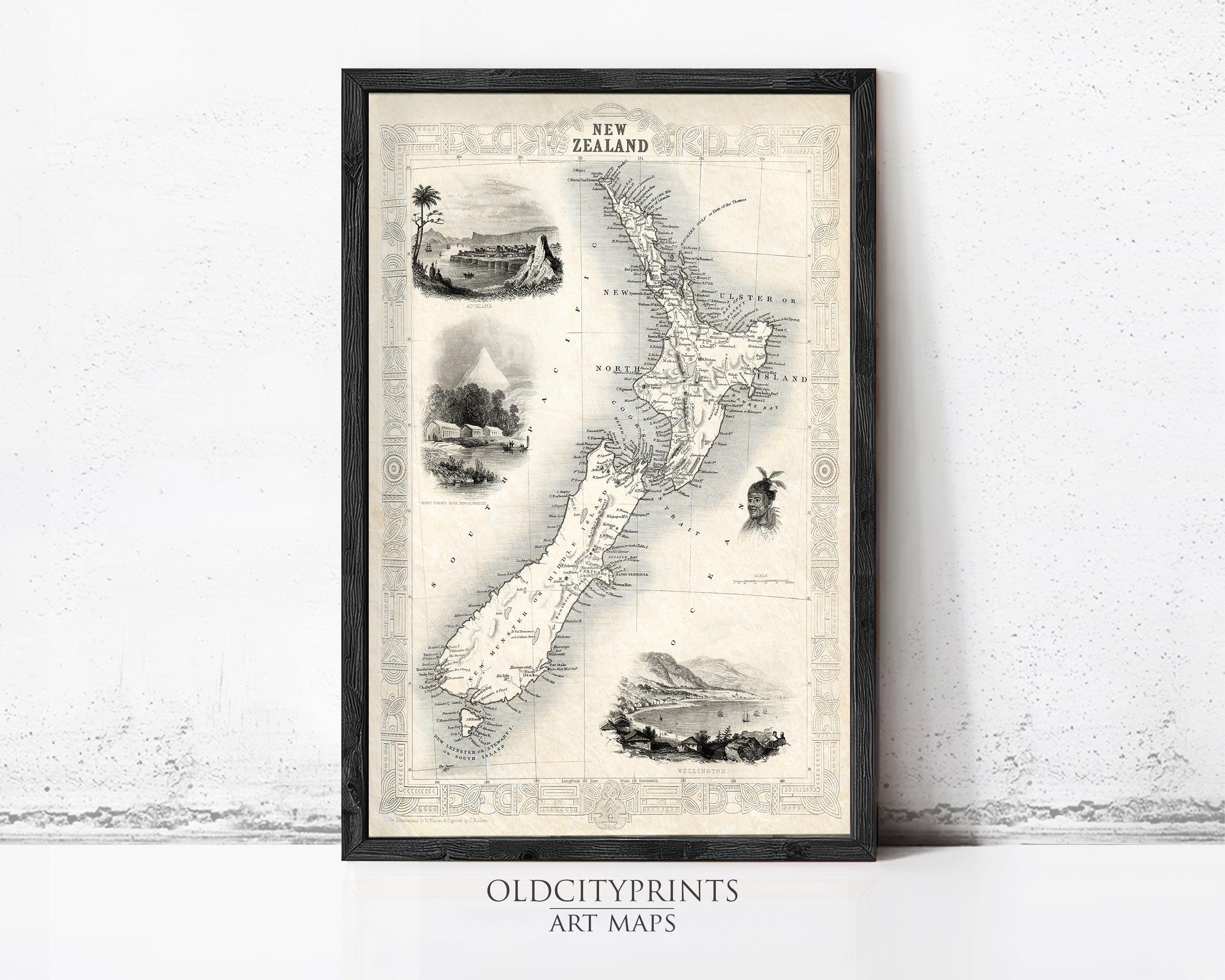 Vintage Map of New Zealand 1851 Old Map | Old Map Print – VINTAGE