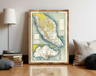 The image is a framed vintage map of Malaysia, showing the country's geographical layout and surrounding areas.