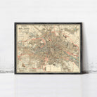 The image is a framed vintage map of Berlin, Germany, depicting the city's streets and surrounding areas.
