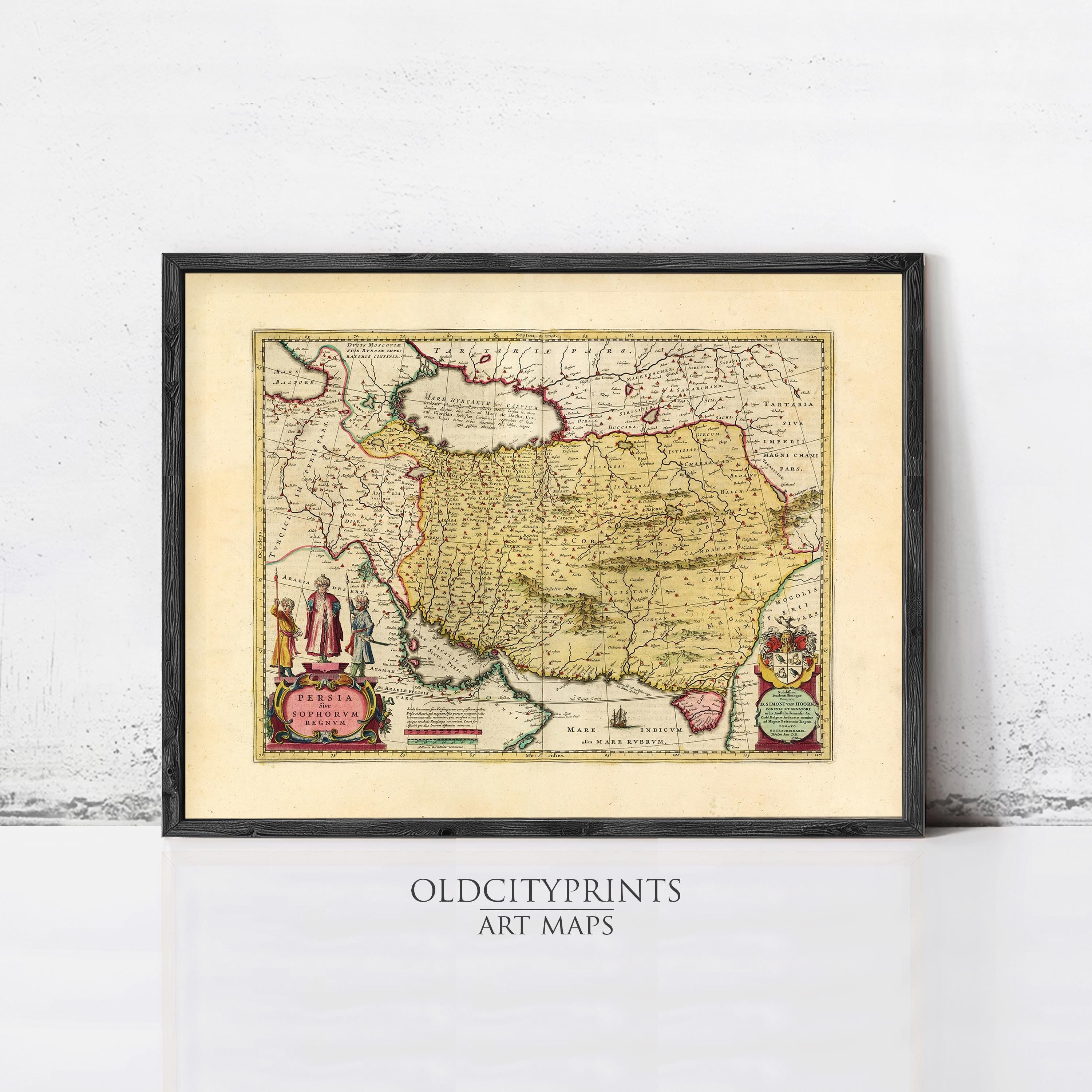 The image is a framed antique map of the Persian Gulf region, which is a part of the Middle East.