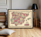 The image is a framed vintage map of Spain, depicting the country's geographical layout and boundaries.