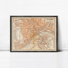 The image is a framed vintage map of Rotterdam, Netherlands, depicting the city's streets and landmarks.