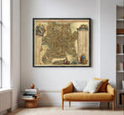 The image is a framed antique map of Rome, Italy, depicting the city's layout and surrounding areas.