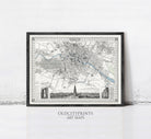 The image is a framed vintage map of Berlin, Germany, depicting the city's streets, landmarks, and surrounding areas.
