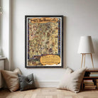 The image is a framed vintage map of New Mexico, depicting various landmarks and locations across the state.