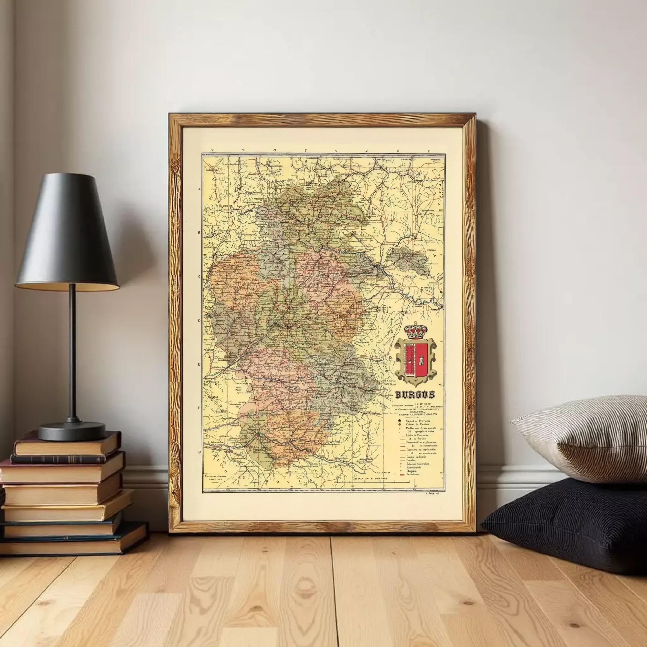 The image is a framed map ofBURG, Germany, with a coat of arms in the bottom right corner.