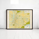 The image is a framed vintage map of Taipei City, Taiwan, depicting the city's streets, landmarks, and surrounding areas.