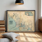 The image is a framed vintage map of Oakland, California, with a black border and a light blue background.