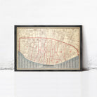The image is a framed map of a city, likely New Orleans, with a detailed layout of streets, landmarks, and other geographical features.
