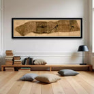 The image is a framed map of a large area, displayed on a wall.