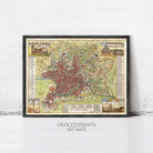 A framed vintage map of Rome, Italy, depicting the city's layout and landmarks.