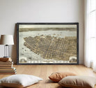 The image is a framed vintage map of the city of Charleston, South Carolina, depicting the city's layout and surrounding areas.