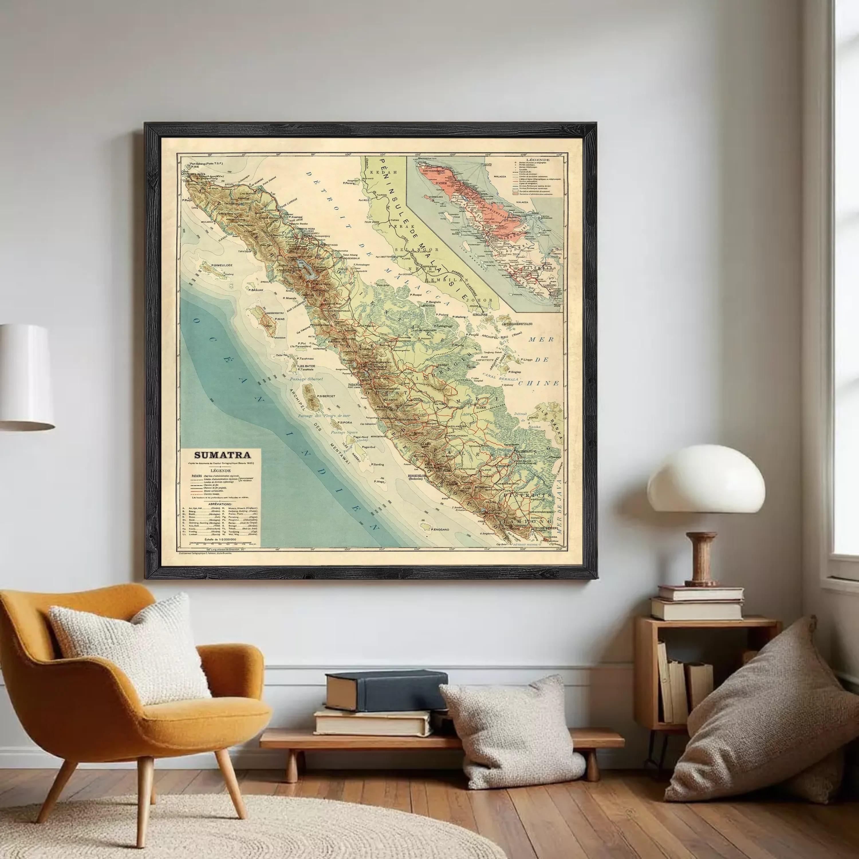 The image is a framed vintage map of the South Seas region, specifically focusing on the island of Somatya.