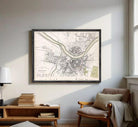 The image is a framed map of Dresden, Germany, depicting the city's layout and surrounding areas.