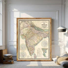 The image is a framed vintage map of India, depicting the country's geographical layout and boundaries.