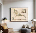 The image is a framed vintage map of the Caribbean region, depicting various islands and coastlines.