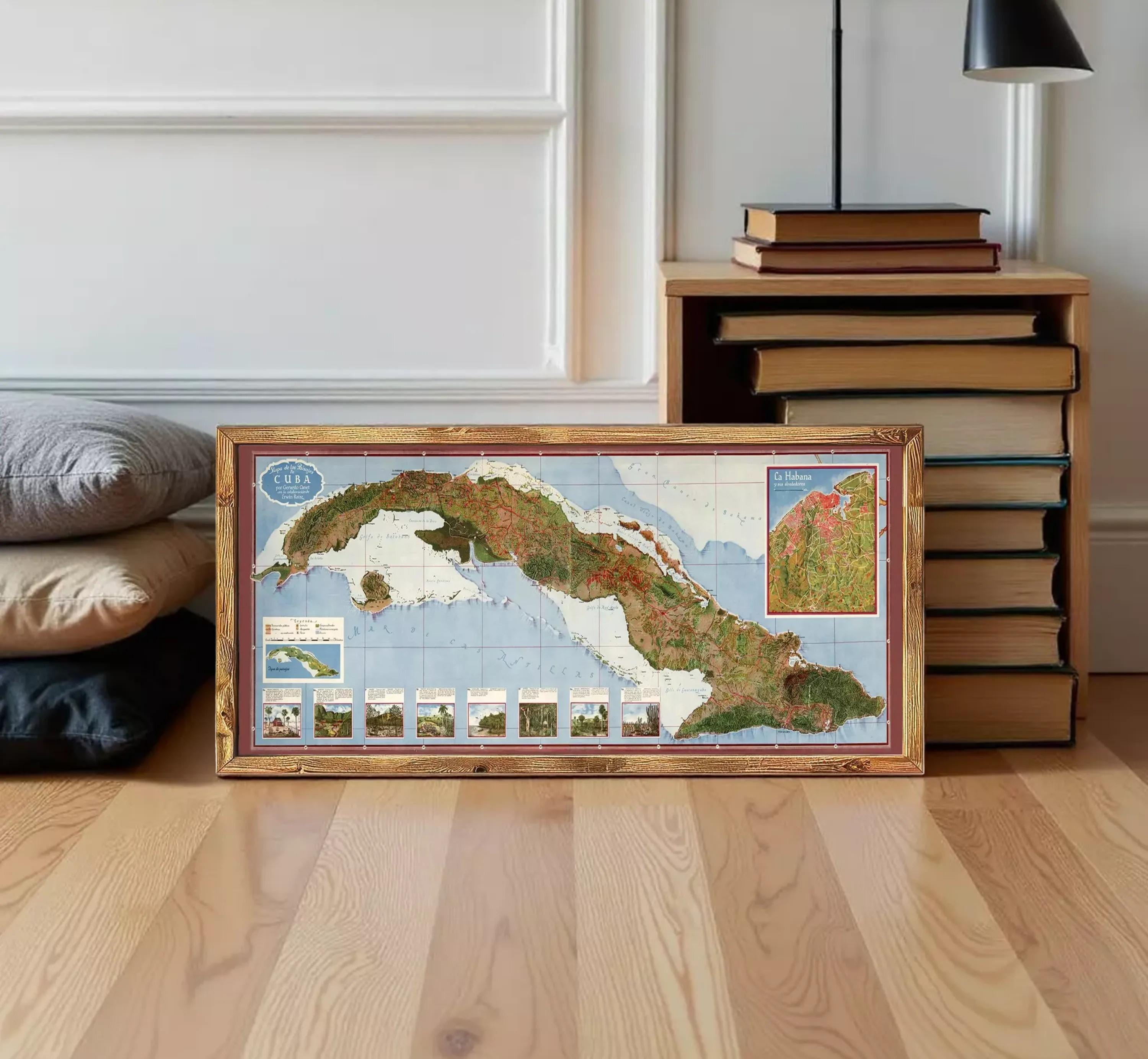 The image is a framed map of the Caribbean region, depicting various islands and coastal areas.