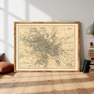 The image is a framed vintage map of Glasgow, Scotland, depicting the city's layout and surrounding areas.
