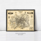 The image is a framed antique map of Manchester, England, dating back to the 19th century.