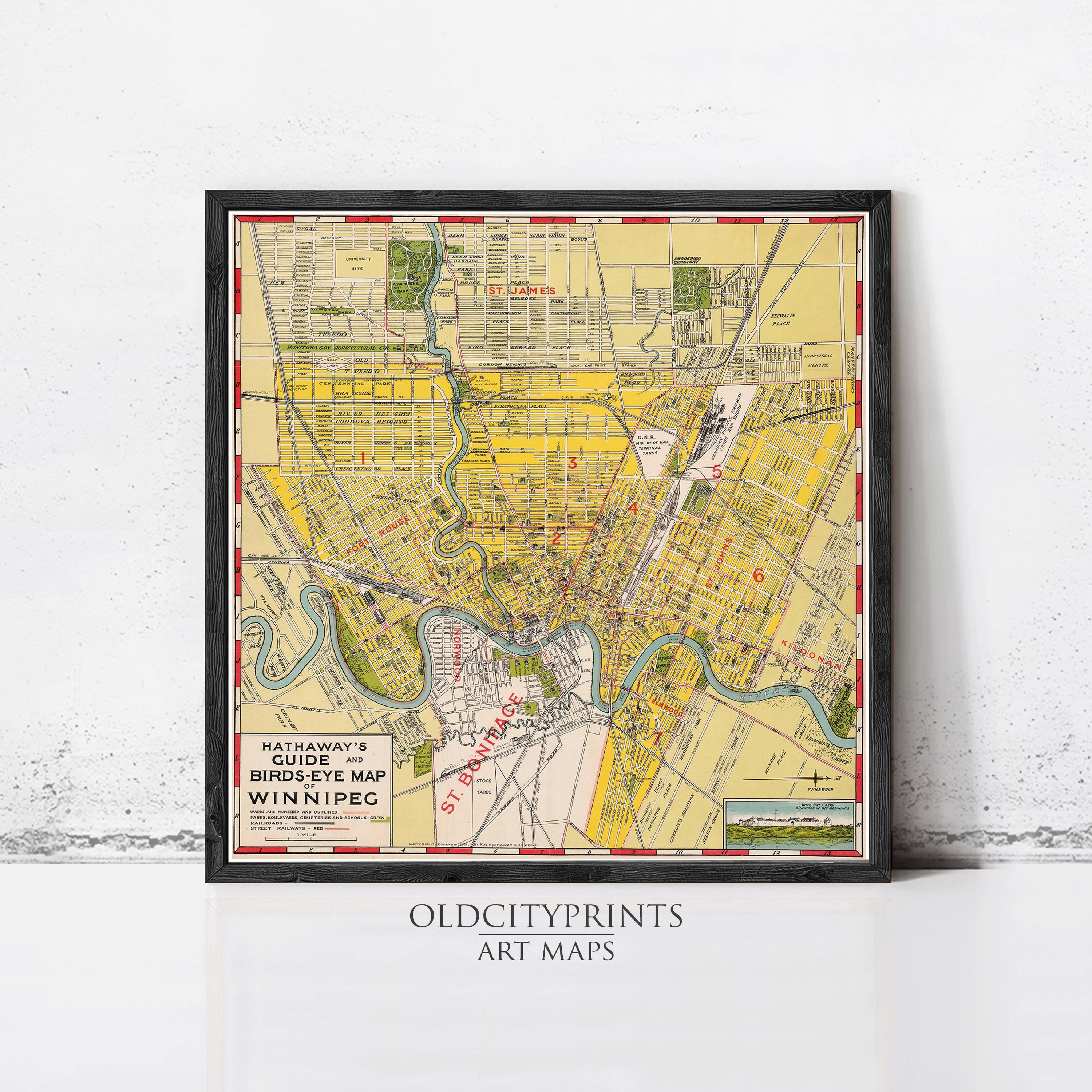 The image is a framed vintage map of the city of Minneapolis, Minnesota, USA.