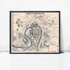 The image is a framed vintage map of the city of Besancón, depicting the city's layout and surrounding areas.