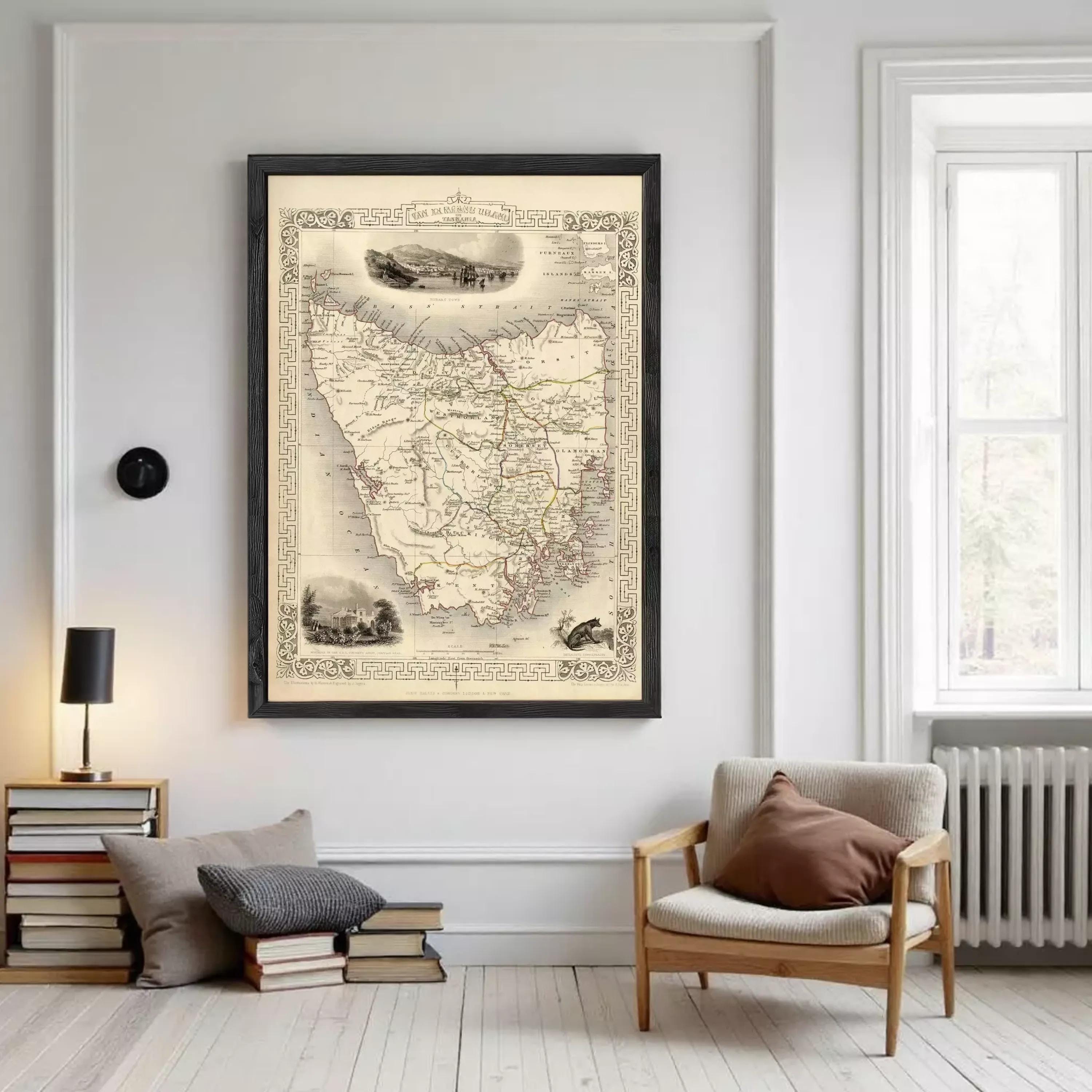 The image is a framed vintage map of the State of Victoria, Australia, depicting a detailed layout of the region.