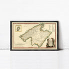 The image is a framed antique map of the Mediterranean region, depicting the area in a vintage style.