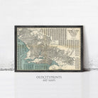The image is a framed vintage map of Oakland, California, with a black border and a beige background.