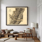 The image is a framed historical map of the Mississippi River and its surrounding areas, depicting the river's course and the surrounding landscape.