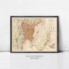 The image is a framed vintage map of Cairo, Egypt, depicting the city's layout and surrounding areas.