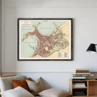 The image is a framed vintage map of the city of Aleppo, Syria, depicting the city's layout and surrounding areas.