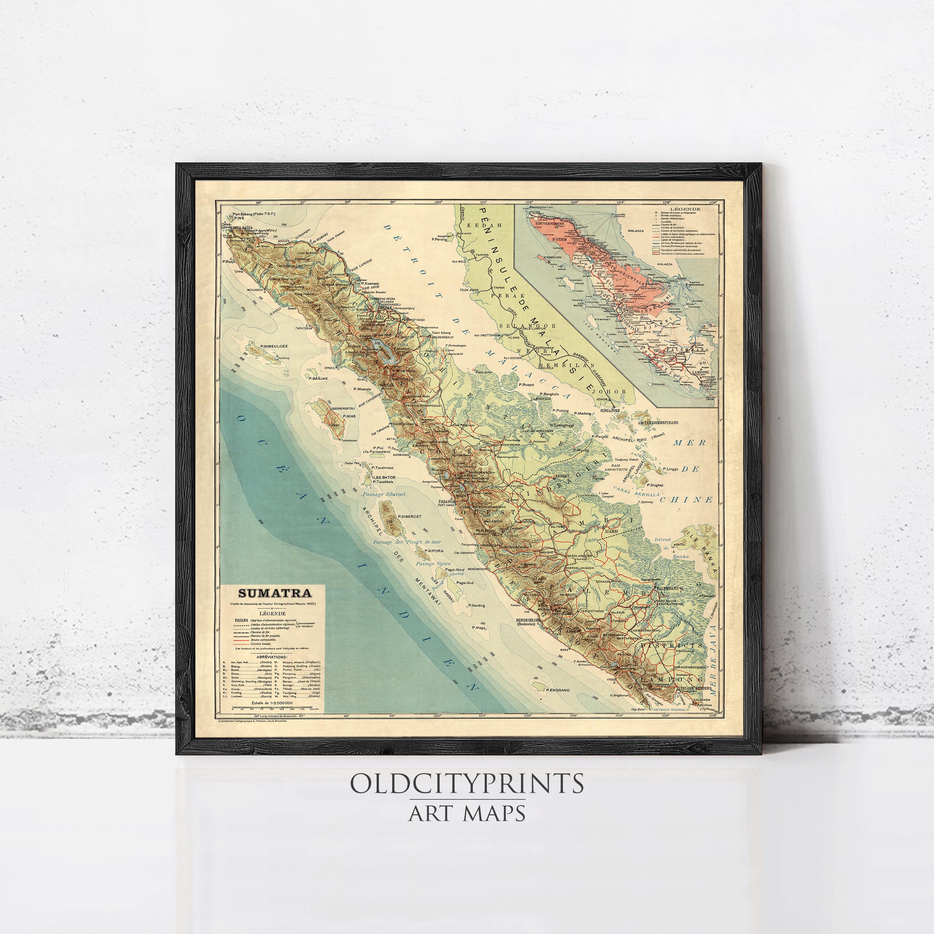 The image is a framed vintage map of the South Seas region, specifically focusing on the island of Somatya.