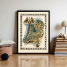 The image is a framed map of the Netherlands, depicting various landmarks and locations across the country.