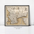 The image is a framed antique map of Europe, likely from the 16th century, displayed on a wall.